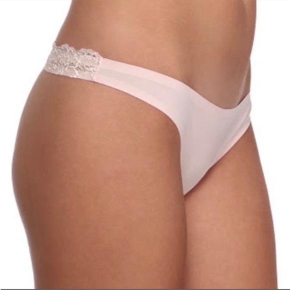 NEW TWO Free People Intimately Smooth Thong Rose Pink Lace Panties Sz S - Picture 1 of 3